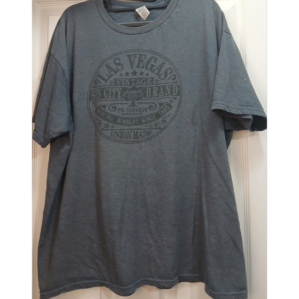 Las Vegas Sin City Graphic T Shirt Mens 2XL Blue Gray Vintage Style Tee
